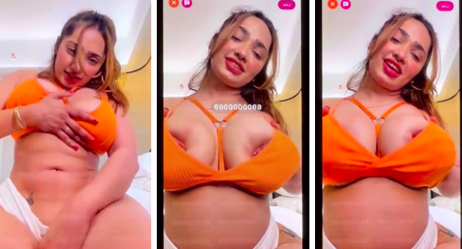 ADITI MISTRY Latest Orange Bikini Squeezing her Big Tits like never before with Horny Face On LIVE